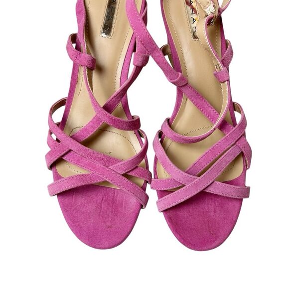 Tahari Future Wedge Leather Sandals Size 9 Pink Suede - Picture 2 of 6